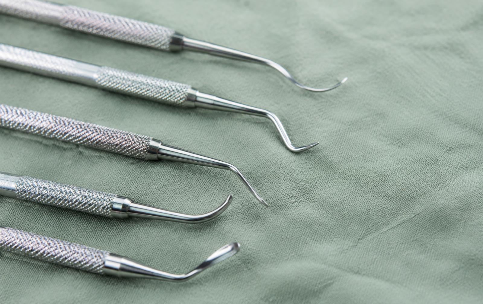 Freshly sharpened dental hygiene scalers and curettes